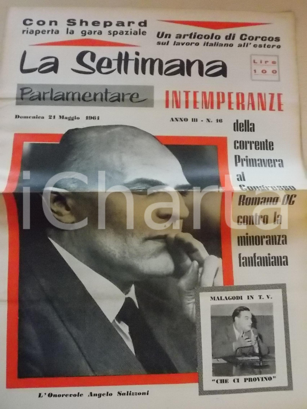 Giornale, rivista storica 1961 LA SETTIMANA PARLAMENTARE Riaperta con SHEPARD la gara spaziale nÂ°16 1