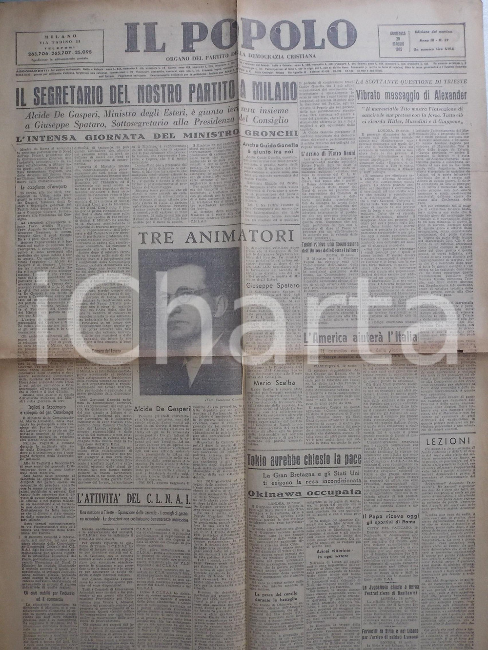 Giornale, rivista storica Maggio 1945 IL POPOLO La scottante questione di TRIESTE Giornale DC nÂ° 37 1