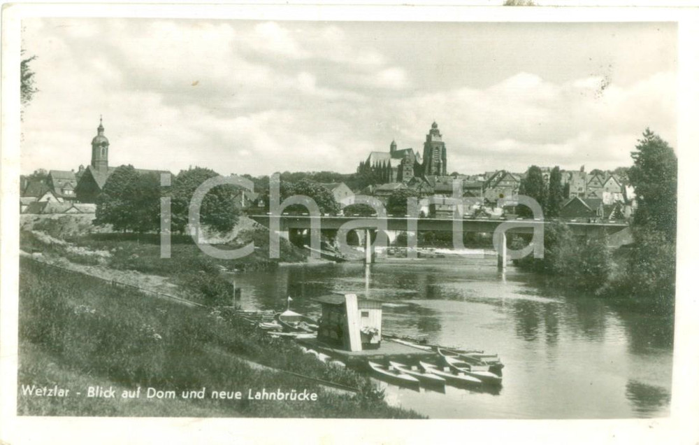 Cartolina originale da collezione 1950 WETZLAR GERMANIA Panorama con il Duomo e il nuovo pontile Cartolina FP VG 1