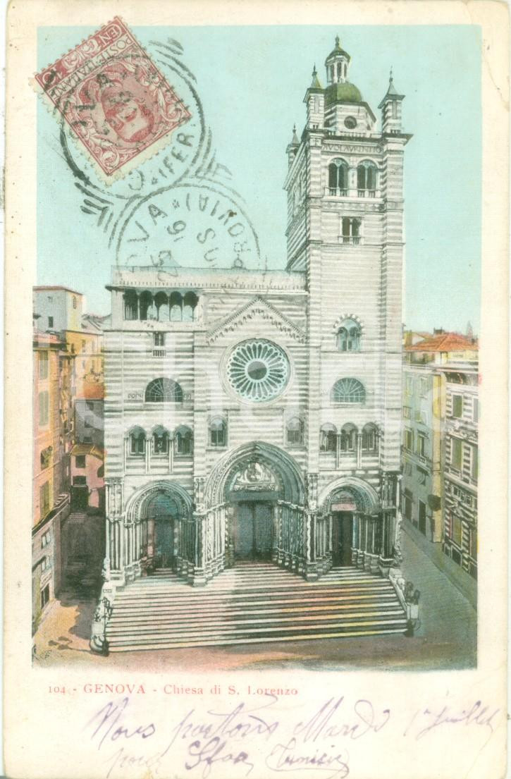 Cartolina originale da collezione 1906 GENOVA Veduta della Chiesa di SAN LORENZO Cartolina postale FP VG 1