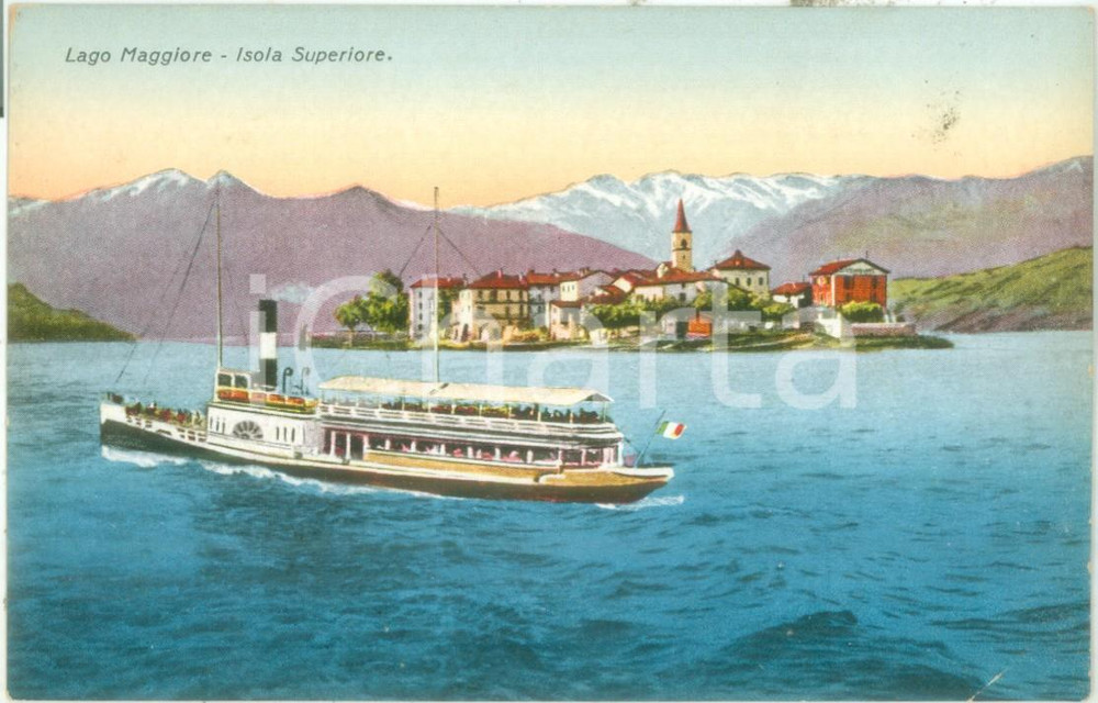 Cartolina originale da collezione 1935 ca ISOLA SUPERIORE VB Vaporetto in navigazione Cartolina ILLUSTRATA FP NV 1