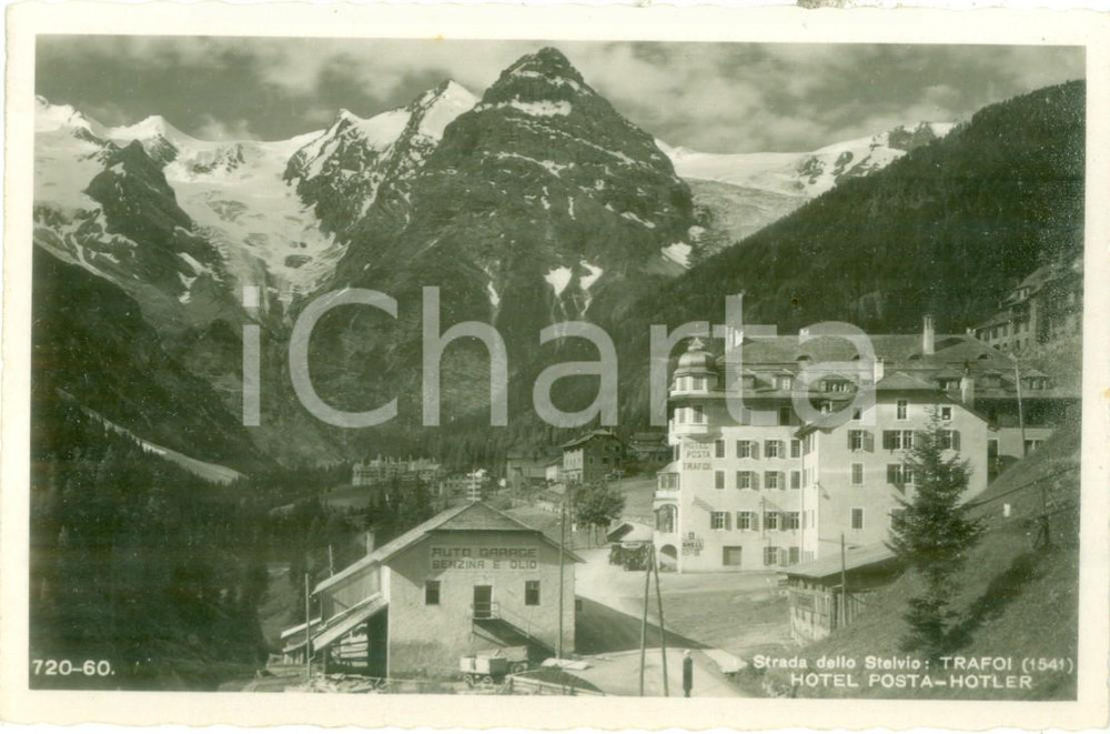 Cartolina originale da collezione 1935 STELVIO BZ Hotel Posta Auto garage a TRAFOI Cartolina FP NV 1