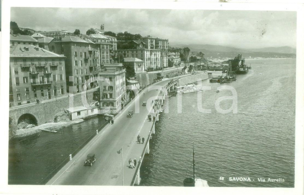 Cartolina originale da collezione 1940 ca SAVONA Automobili e turisti sulla Via Aurelia Cartolina postale FP NV 1