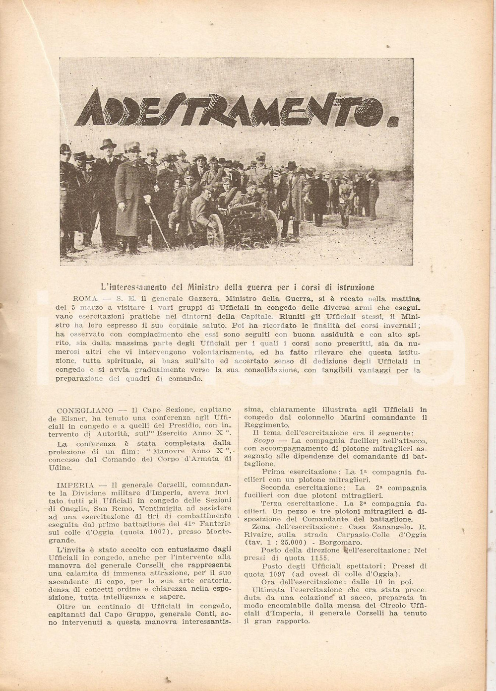 Documento originale, autentico 1933 U.N.U.C.I. FOGLIO D ORDINI Addestramento dei grupi di ufficiali Rivista 1