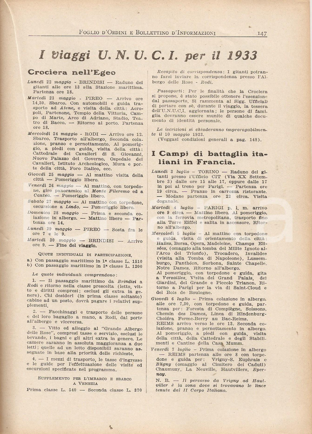Documento originale, autentico 1933 U.N.U.C.I. FOGLIO D ORDINI AttivitÃ  sportive e gite dei Gruppi Rivista 1