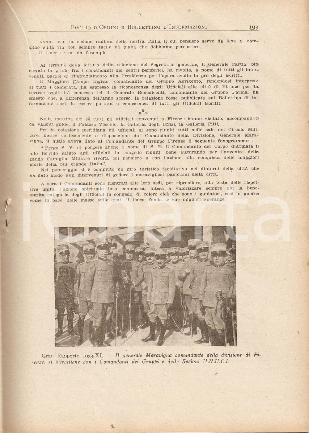 Documento originale, autentico 1933 U.N.U.C.I. FOGLIO D ORDINI Resoconto del Gran Rapporto di FIRENZE Rivista 1
