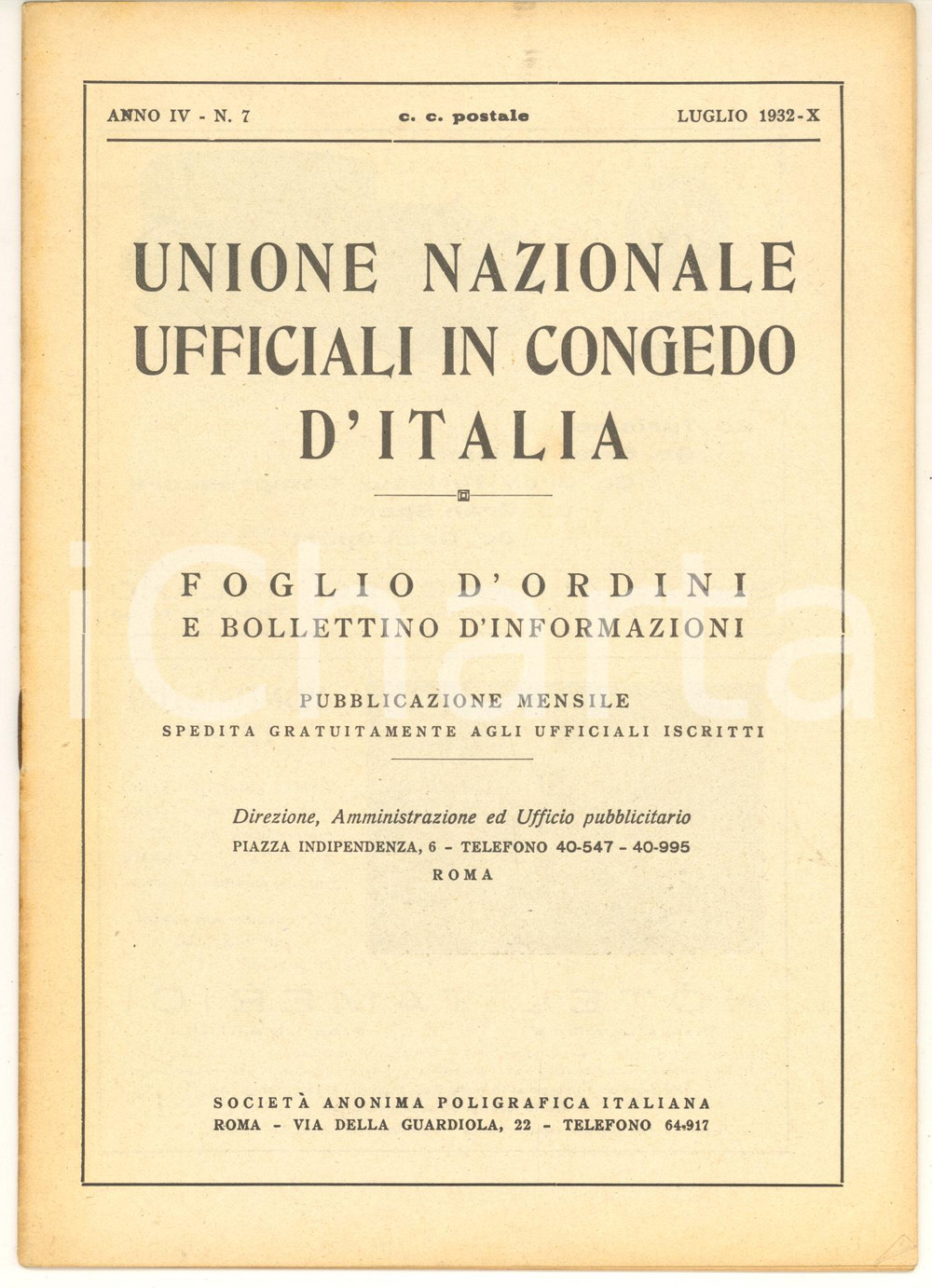 Documento originale, autentico 1932 U.N.U.C.I. FOGLIO D ORDINI resoconto del Gran Rapporto Ufficiali Rivista 1