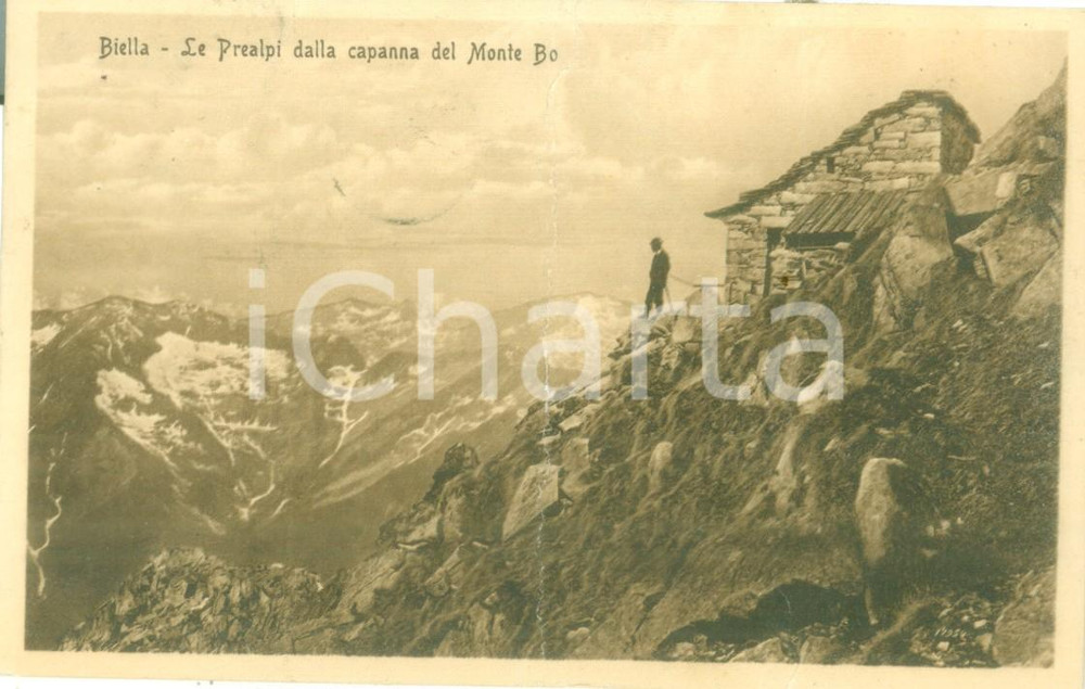 Cartolina originale da collezione 1913 BIELLA Prealpi dalla capanna del Monte BO Cartolina ANIMATA DANNEGGIATA 1