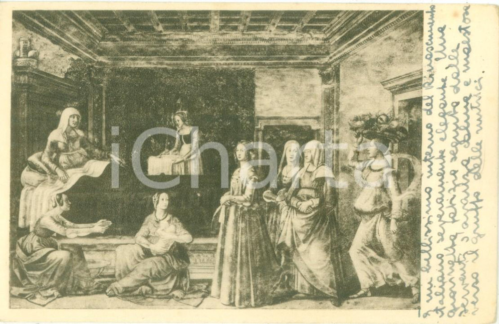 Cartolina originale da collezione 1930 ca ARTE FIRENZE Ghirlandaio Nascita di San Giovanni battista Cartolina FP 1