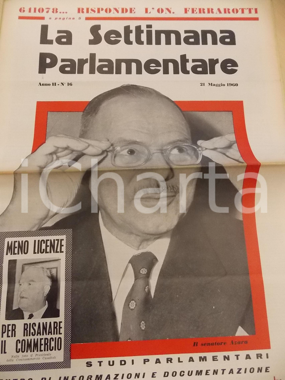 Giornale, rivista storica 1960 LA SETTIMANA PARLAMENTARE Riparazione per  errori giudiziari Anno II nÂ° 16 1