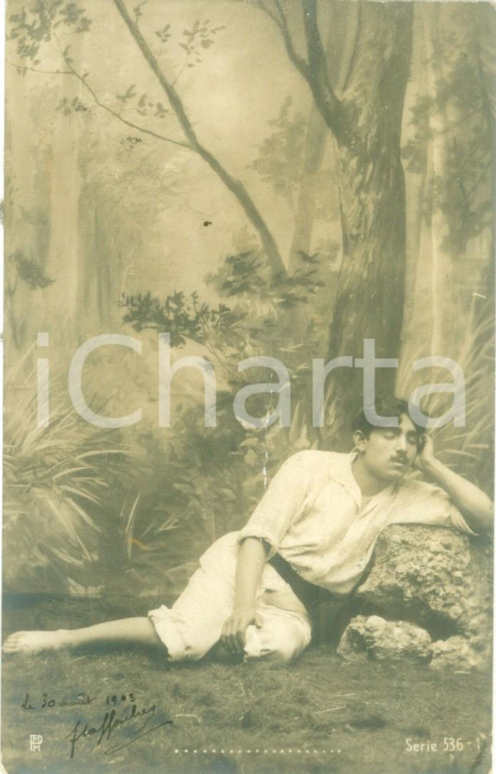 Cartolina originale da collezione 1903 COSTUMI Uomo addormentato nel bosco Cartolina FP VG 1