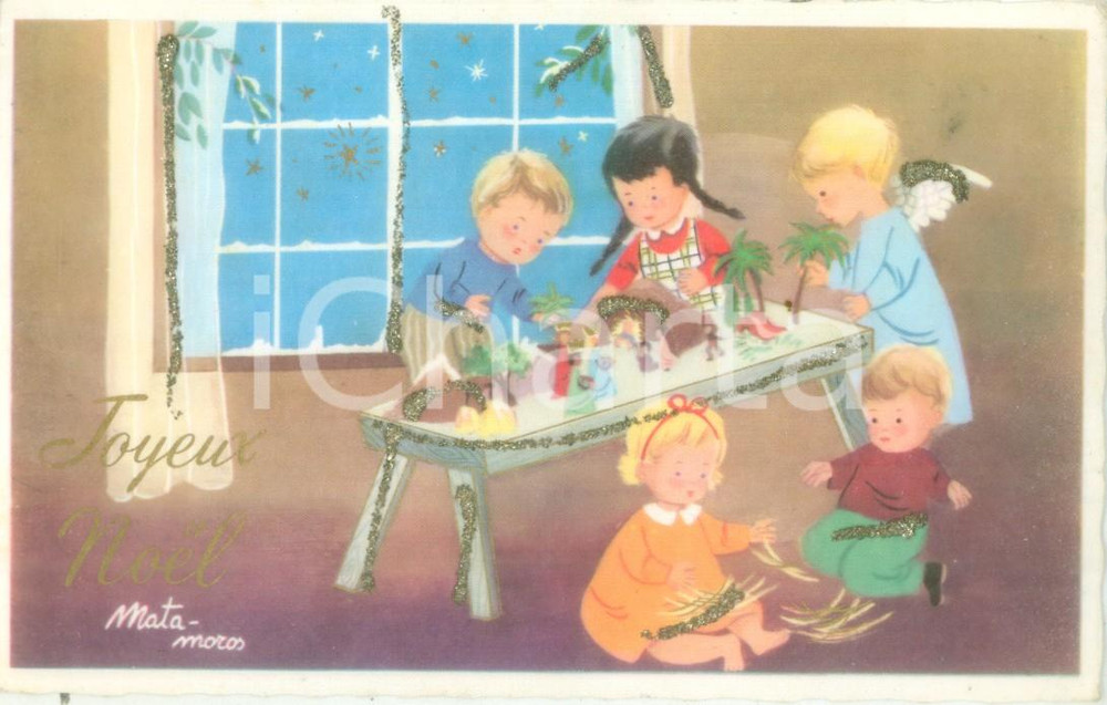 Cartolina originale da collezione 1970 BUON NATALE Cartolina con brillantina illustrata MATAMOROS Cartolina FP VG 1