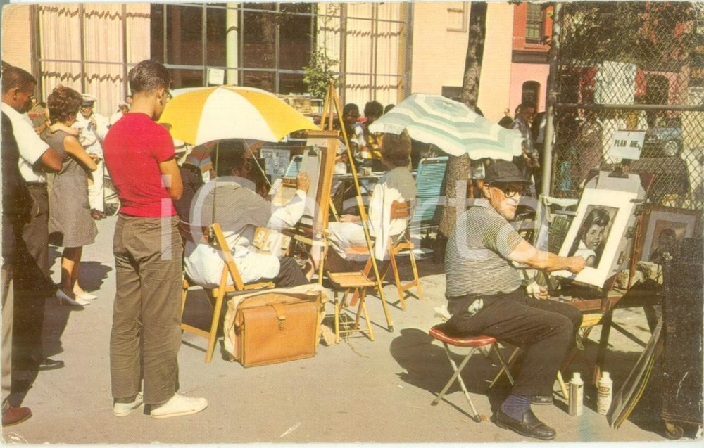 Cartolina originale da collezione 1971 NEW YORK USA Pittori all aperto al GREENWICH VILLAGE Cartolina FP VG 1