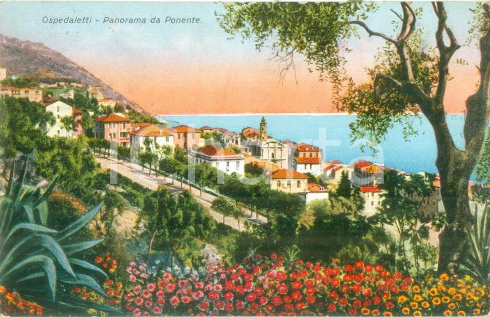 Cartolina originale da collezione 1929 OSPEDALETTI IM Panorama del paese da Ponente Cartolina FP VG 1