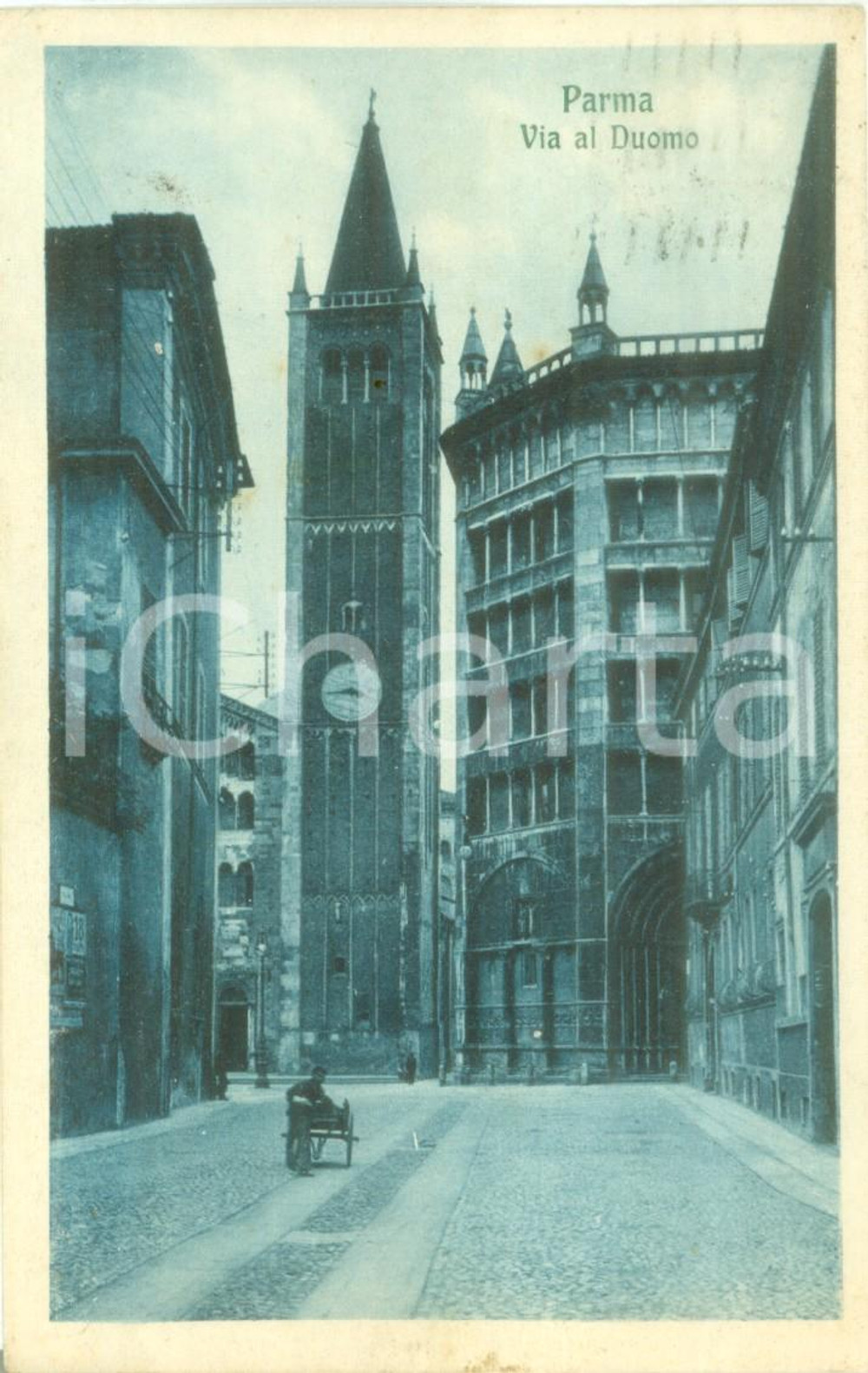 Cartolina originale da collezione 1922 PARMA Carretto sulla Via al Duomo Cartolina postale FP VG 1