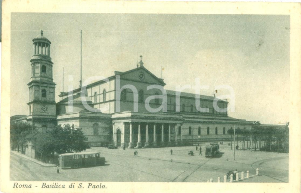 Cartolina originale da collezione 1938 ROMA Tram alla Basilica di SAN PAOLO Cartolina FP VG 1