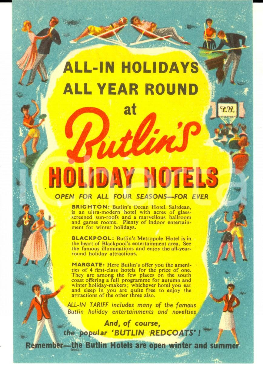 Cartolina originale da collezione 1960 ca BUTLIN S Holiday Hostels  BRIGHTON BLACKPOOL MARGATE VINTAGE AD 1