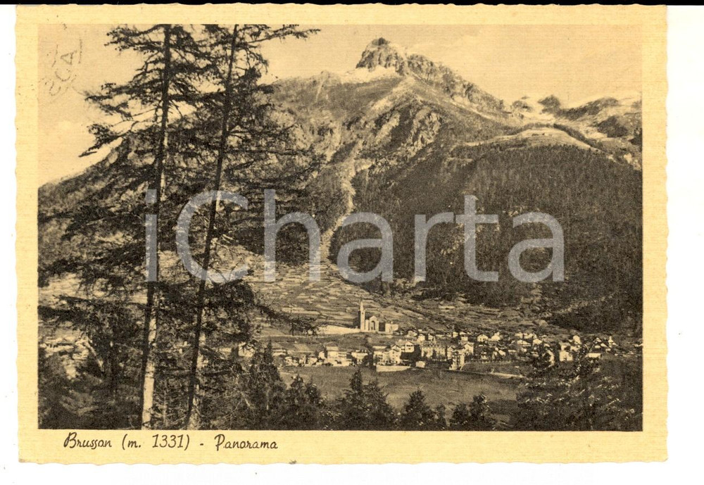 Cartolina originale da collezione 1950 BRUSSON AO Panorama del paese Cartolina postale FG VG 1