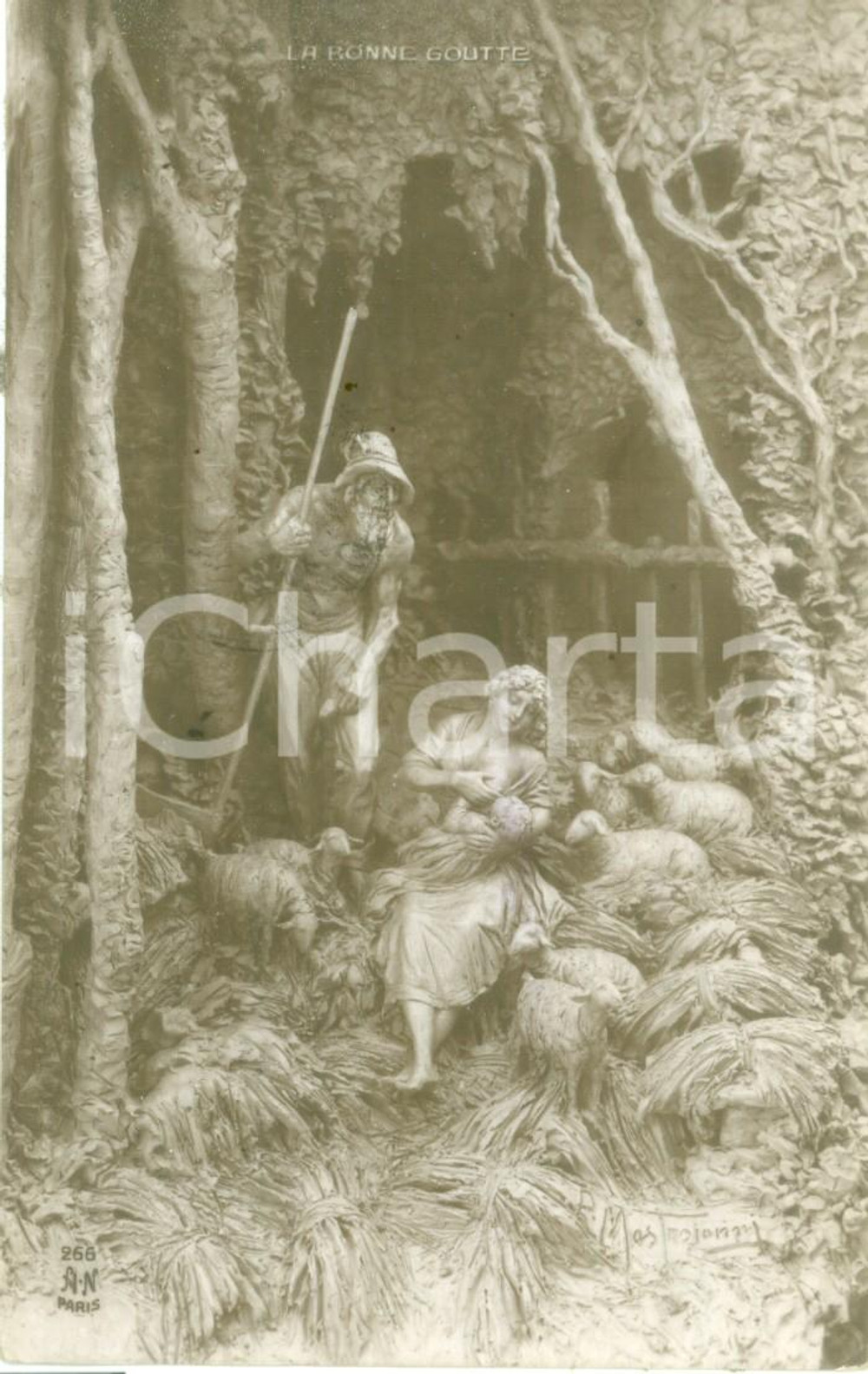 Cartolina originale da collezione 1913 PARIS La bonne goutte Scultura MASTROIANNI Cartolina FP VG 1