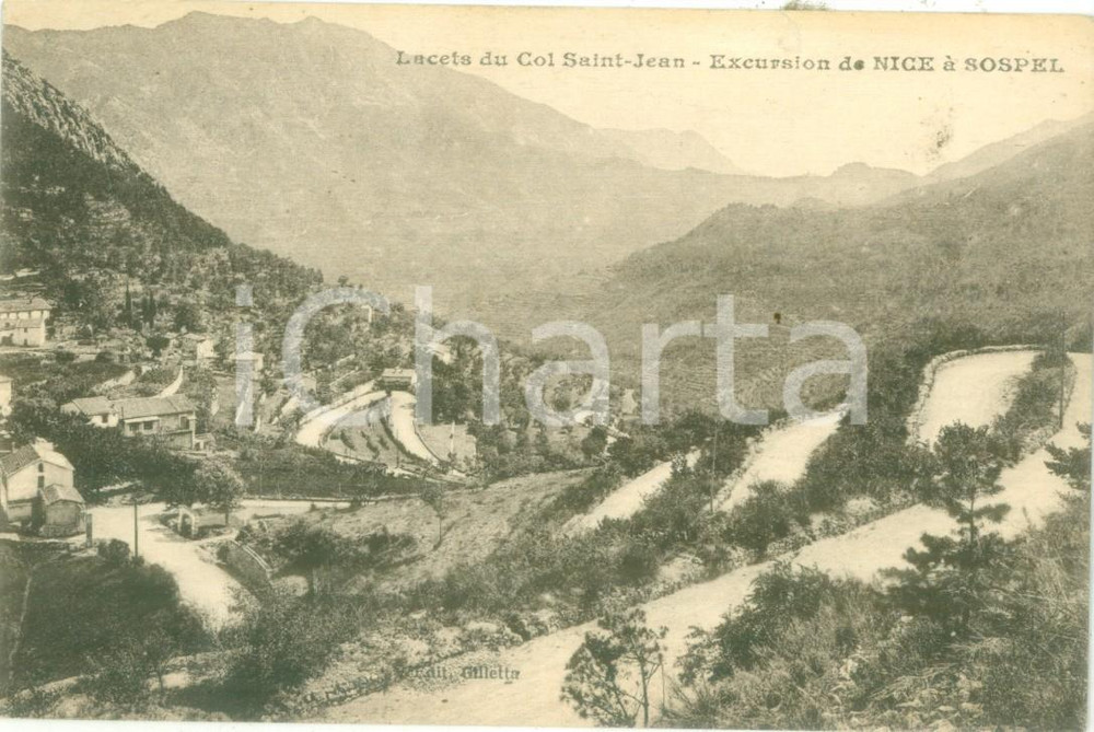 Cartolina originale da collezione 1928 NICE FRANCE Lacets du Col SAINTJEAN vers SOSPEL Cartolina FP VG 1