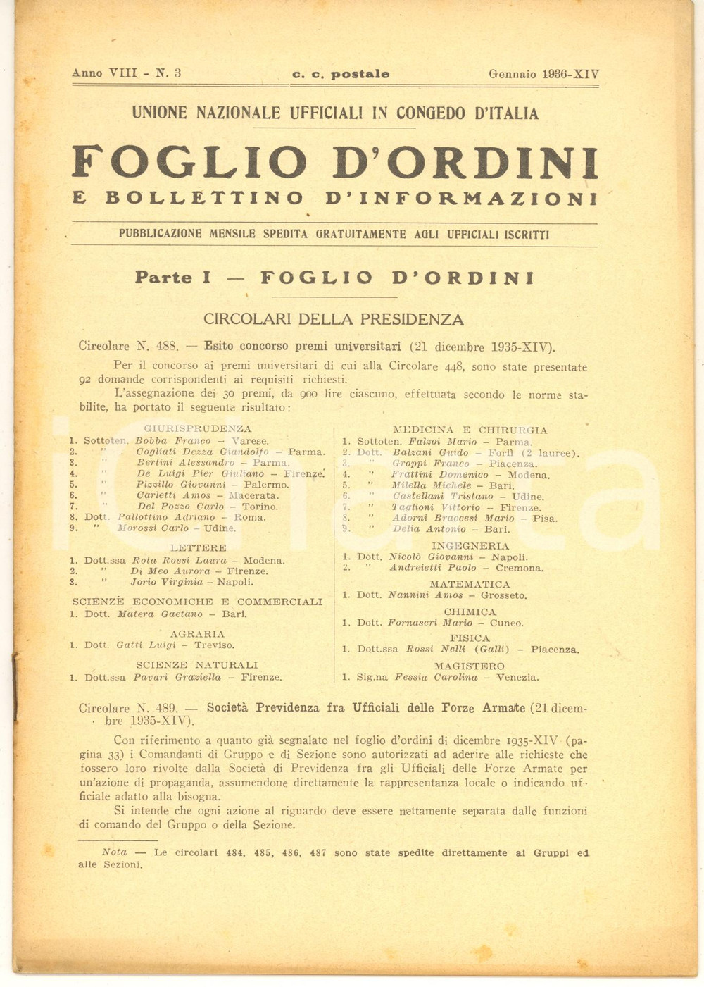Documento originale, autentico 1936 U.N.U.C.I. FOGLIO D ORDINI Facilitazioni per i trasporti agli iscritti 1