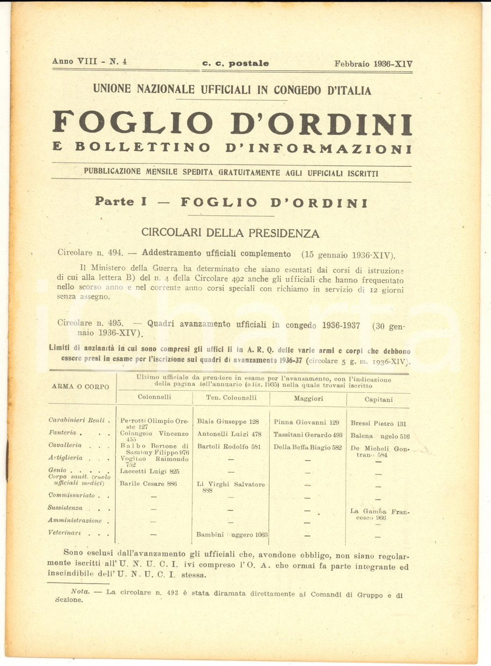Documento originale, autentico 1936 U.N.U.C.I. FOGLIO D ORDINI V Campionato sciistico Coppa Reale Pubblicazione 1
