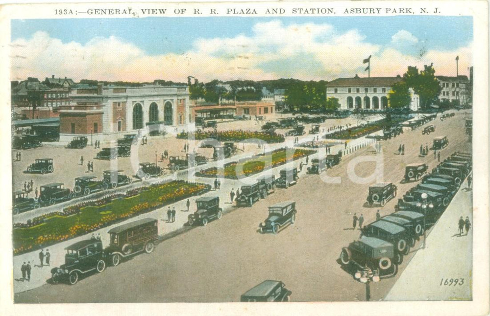 Cartolina originale da collezione 1929 ASBURY PARK USA View of R.R. Plaza and Station Cartolina FP VG 1