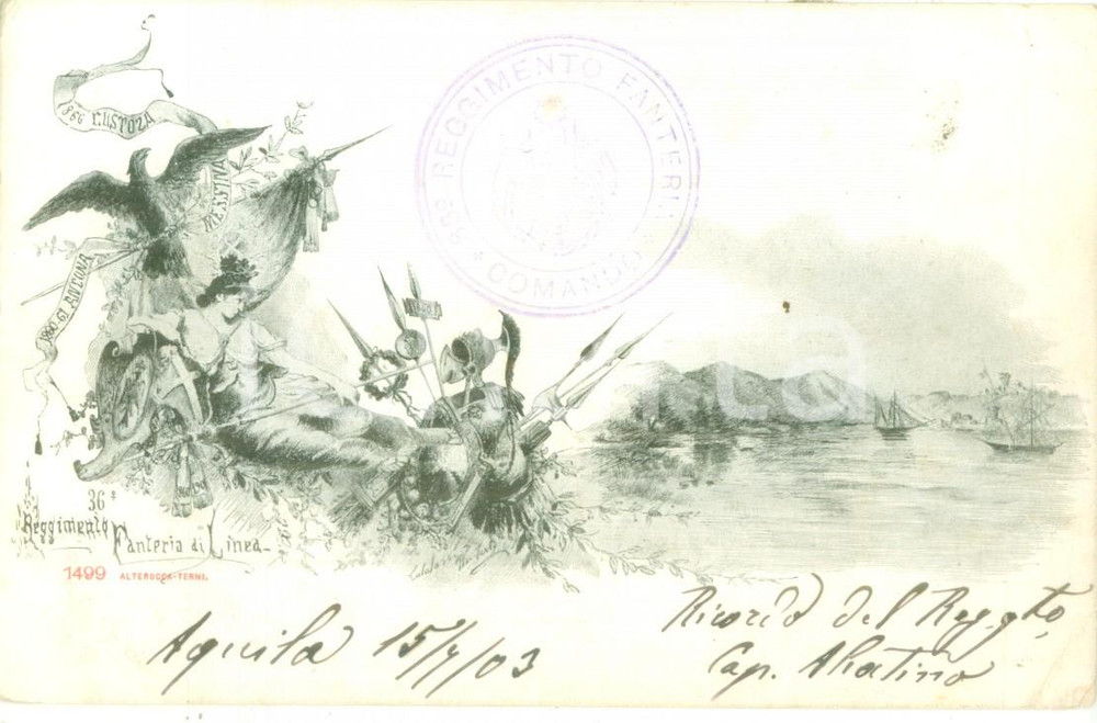 Cartolina originale da collezione 1903 36Â° Reggimento Fanteria di Linea Cartolina reggimentale FP VG 1