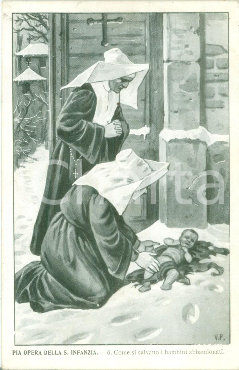 Cartolina originale da collezione 1917 PIA OPERA SANTA INFANZIA Come si salvano i bambini abbandonati Cartolina FP 1