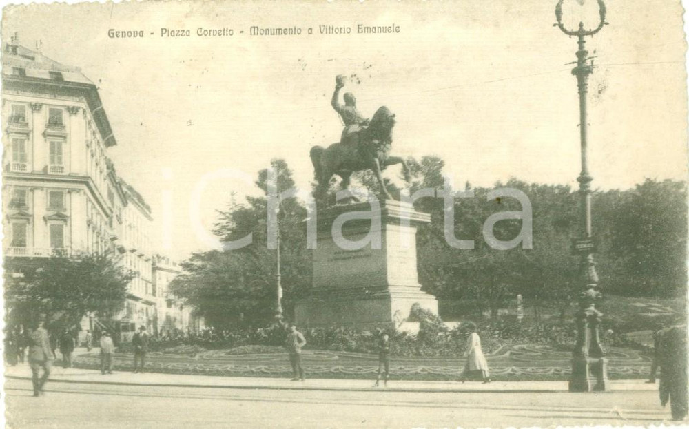 Cartolina originale da collezione 1917 GENOVA Monumento Vittorio Emanuele Piazza CORVETTO Cartolina FP VG 1