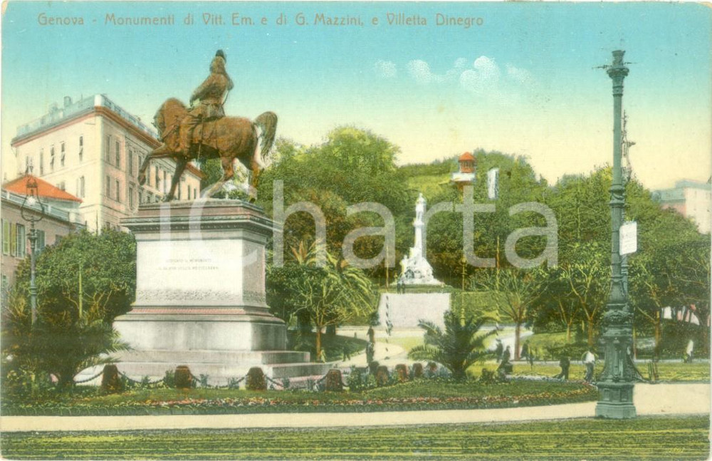 Cartolina originale da collezione 1930 ca GENOVA Monumenti e Villetta DINEGRO Cartolina postale FP NV 1