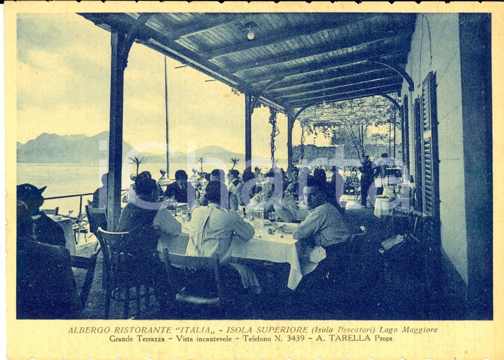 Cartolina originale da collezione 1941 ISOLA DEI PESCATORI VB Albergo ristorante ITALIA Cartolina ANIMATA NV 1