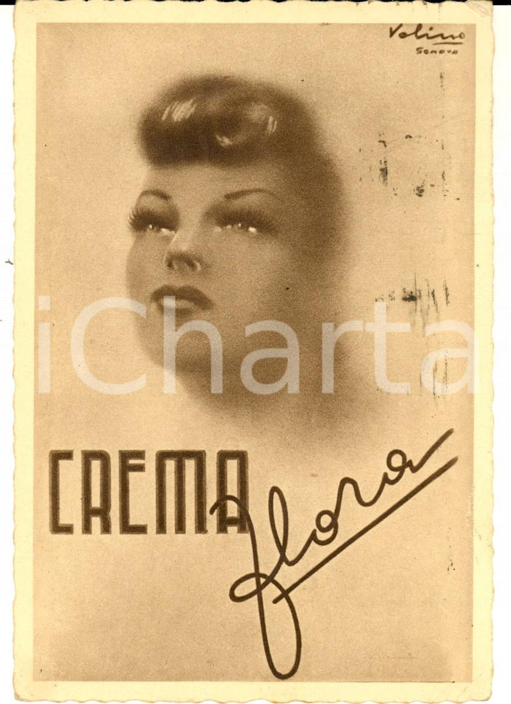 Cartolina originale da collezione 1946 GENOVA Farmacia dott. CARLEVARO  Crema FLORA  Cartolina pubblicitaria FG 1