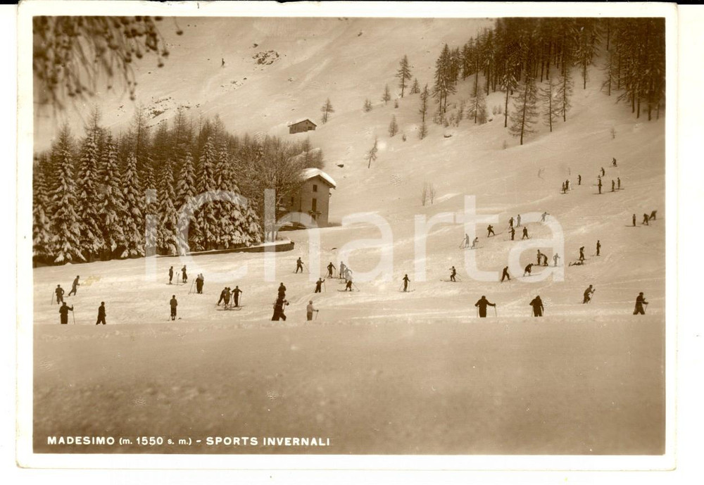 Cartolina originale da collezione 1938 MADESIMO SO Veduta delle piste da sci Cartolina ANIMATA FG VG 1