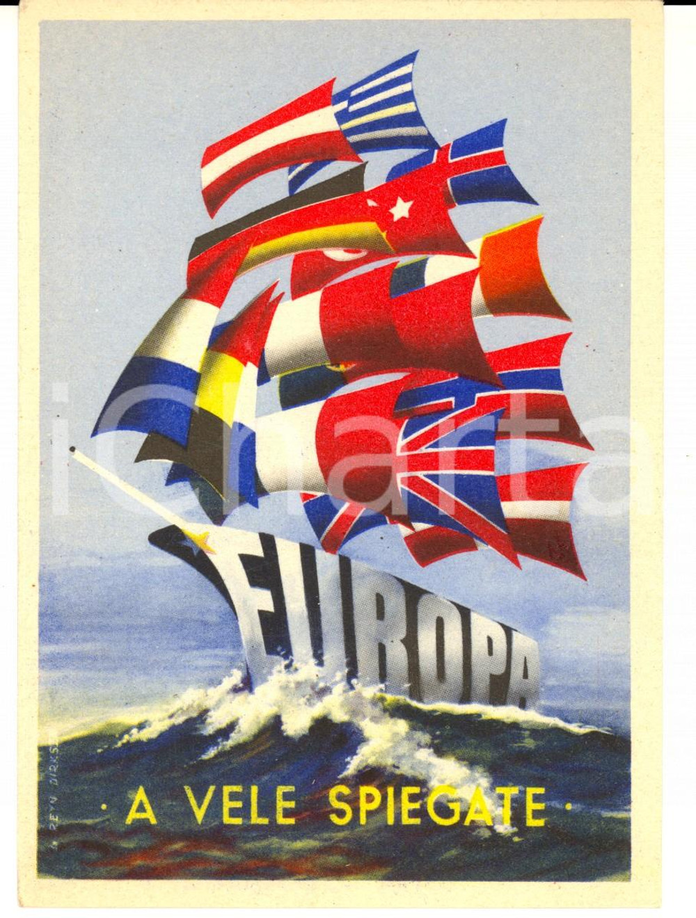 Cartolina originale da collezione 1949 ERP Programma di Ricostruzione Europea  Europa a vele spiegate Cartolina 1