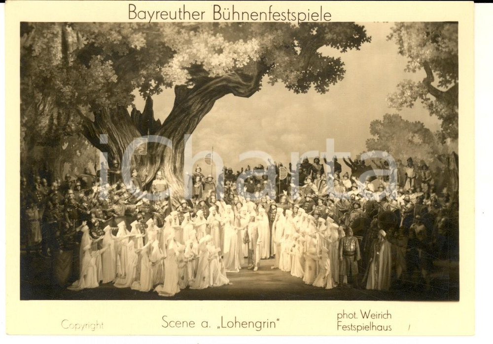 Materiale pubblicitario d’epoca 1940 ca BAYREUTH FESTIVAL Una scena del LOHENGRIN Cartolina postale FG NV 1