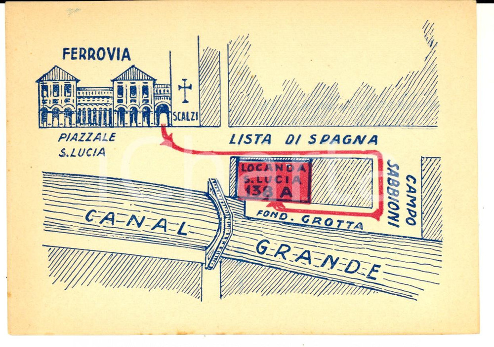 Cartolina originale da collezione 1950 ca VENEZIA Pensione S. LUCIA di Norma BOTTONI Cartolina pubblicitaria FG NV 1