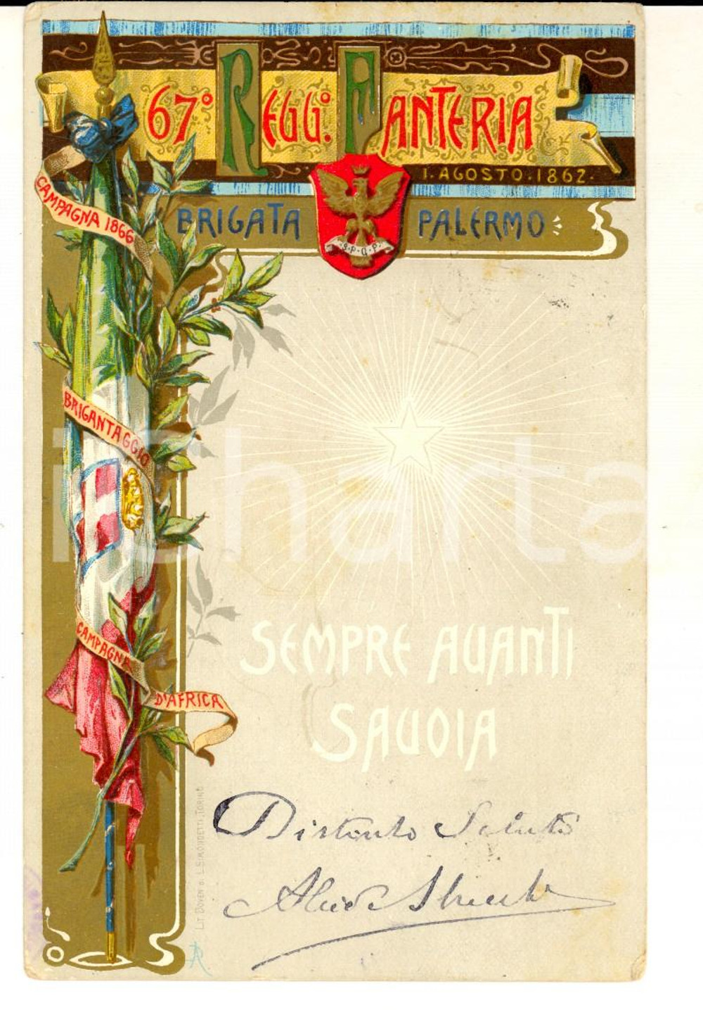 Cartolina originale da collezione 1900 ca 67Â° Reggimento Fanteria Brigata PALERMO  Cartolina postale FP 1