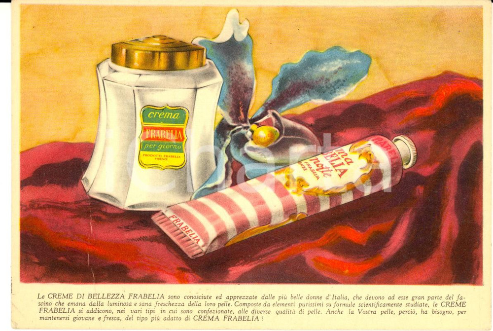 Cartolina originale da collezione 1950 ca FRABELIA Creme di bellezza pelli delicate Cartolina pubblicitaria FG 1