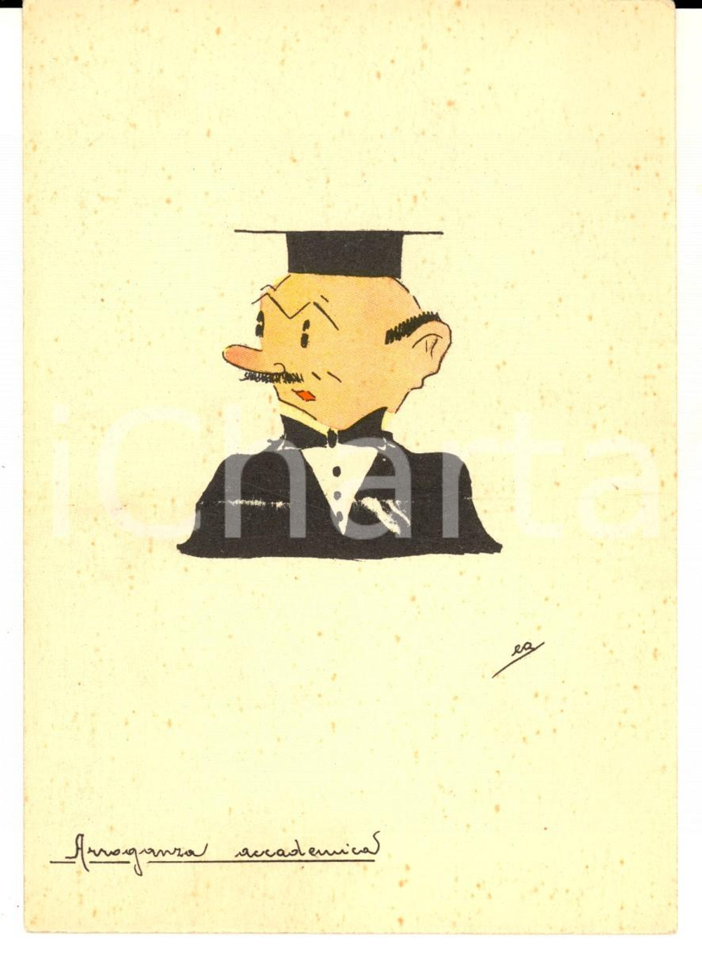 Cartolina originale da collezione 1940 ca SATIRA UNIVERSITARIA L arroganza accademica Cartolina ILLUSTRATA EA 1