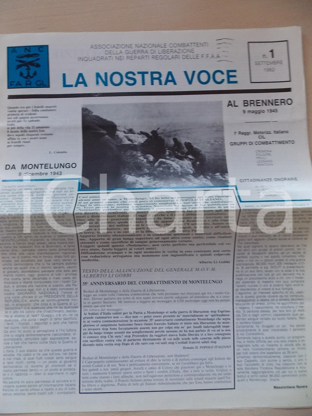 Giornale, rivista storica 1982 ANC LA NOSTRA VOCE Anniversario di MONTELUNGO Giornale nÂ° 1 1