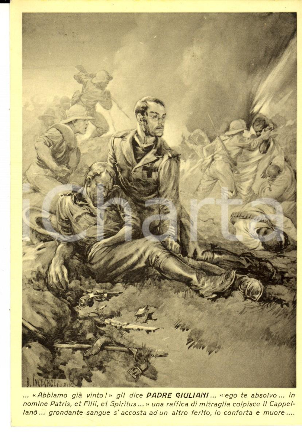Cartolina originale da collezione 1935 ca ERITREA Padre GIULIANI colpito a morte Cartolina AVVENIMENTI ILLUSTRATI 1