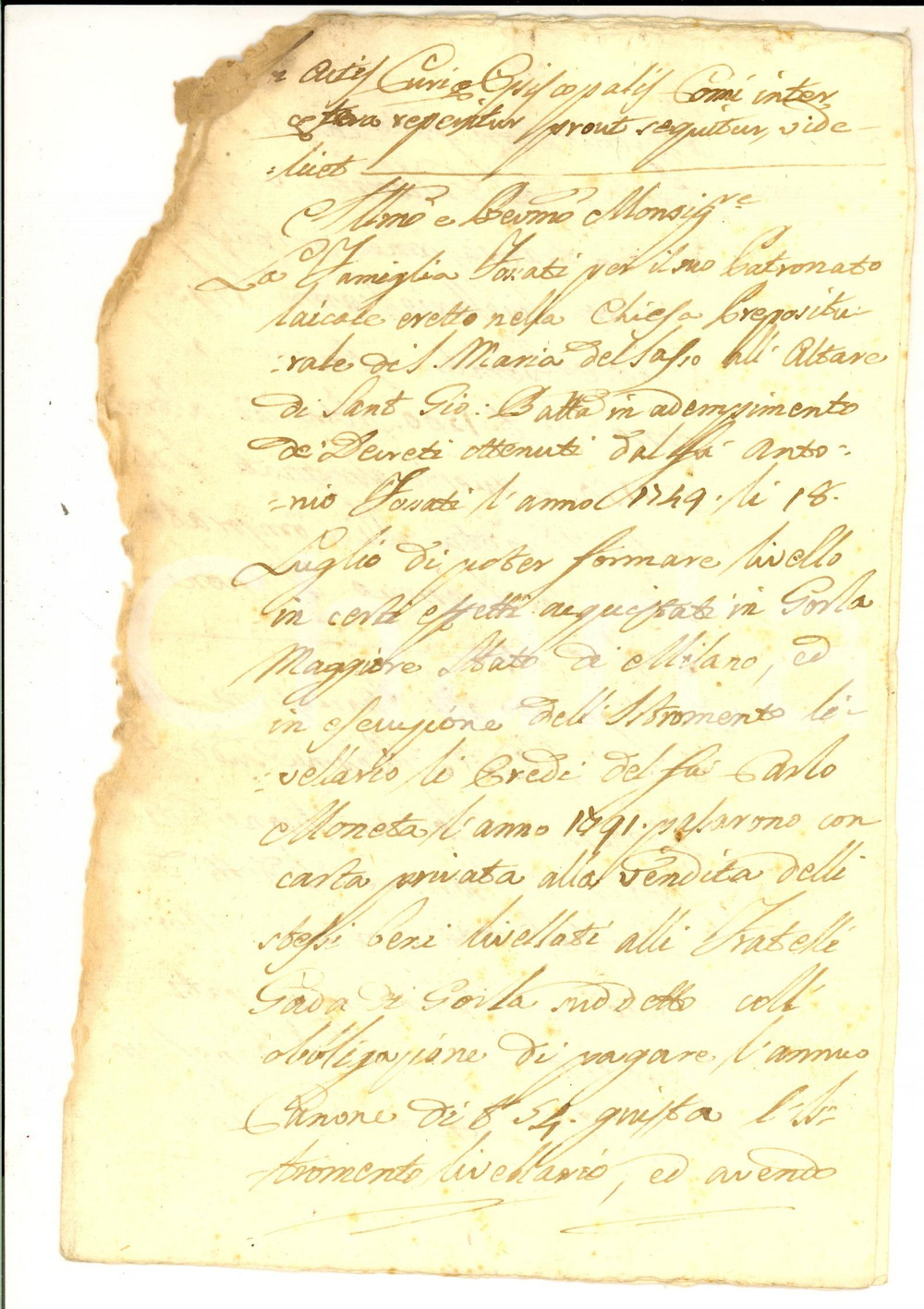 Documento originale, autentico 1793 CARAVATE S. MARIA DEL SASSO Vendita beni patronato FOSSATI DANNEGGIATO 1