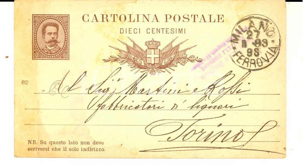 Documento originale, autentico 1883 MILANO Bottiglieria FRATELLI DUGNANI ordina estratti a MARTINI & ROSSI 1