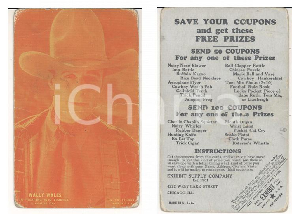 Materiale pubblicitario d’epoca 1950 ca CHICAGO USA EXHIBIT Company  Coupon for free prizes WALLY WALES 1