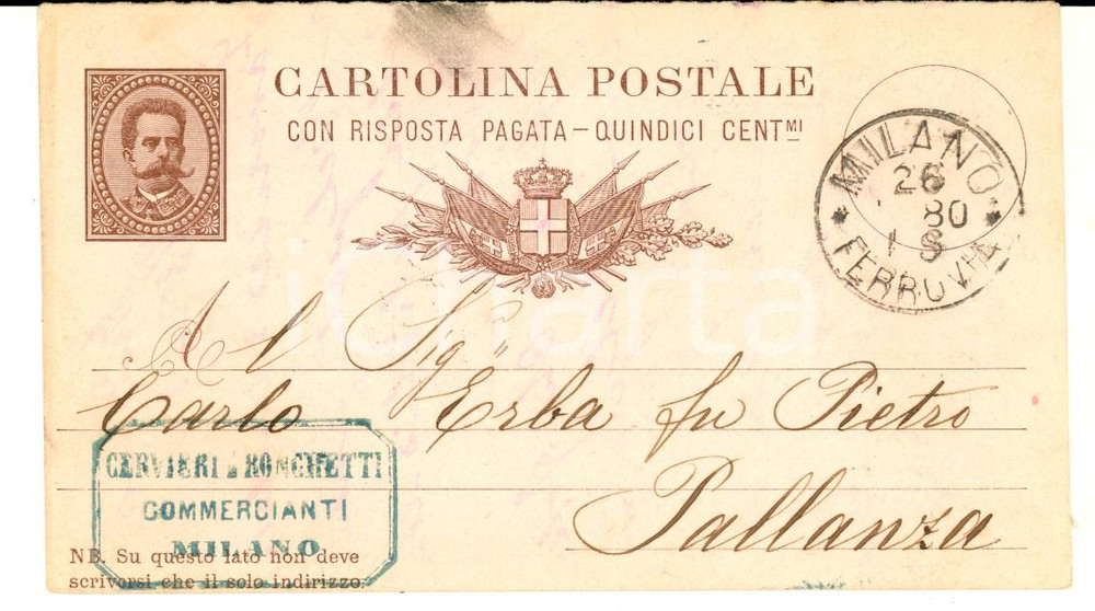 Documento originale, autentico 1880 MILANO Ditta CERVIERI & RONCHETTI chiede indirizzo contessa DE CAZE 1
