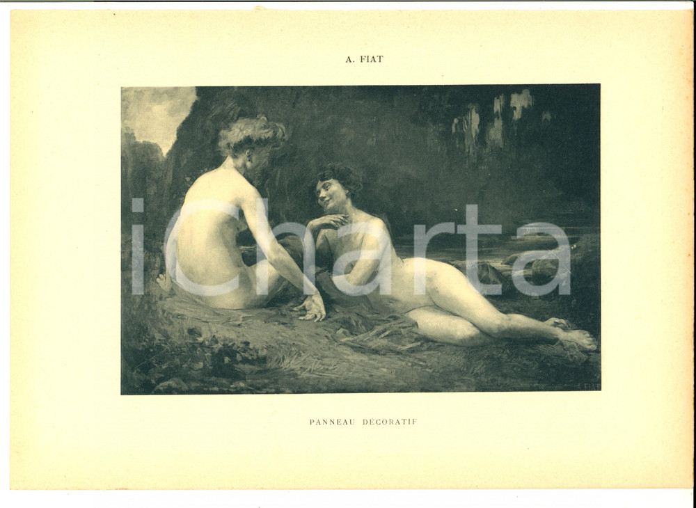 Stampa, bozzetto originale 1920 ca ARTE Auguste FIAT Panneau dÃ©coratif avec femmes nues Stampa 29x21 cm 1