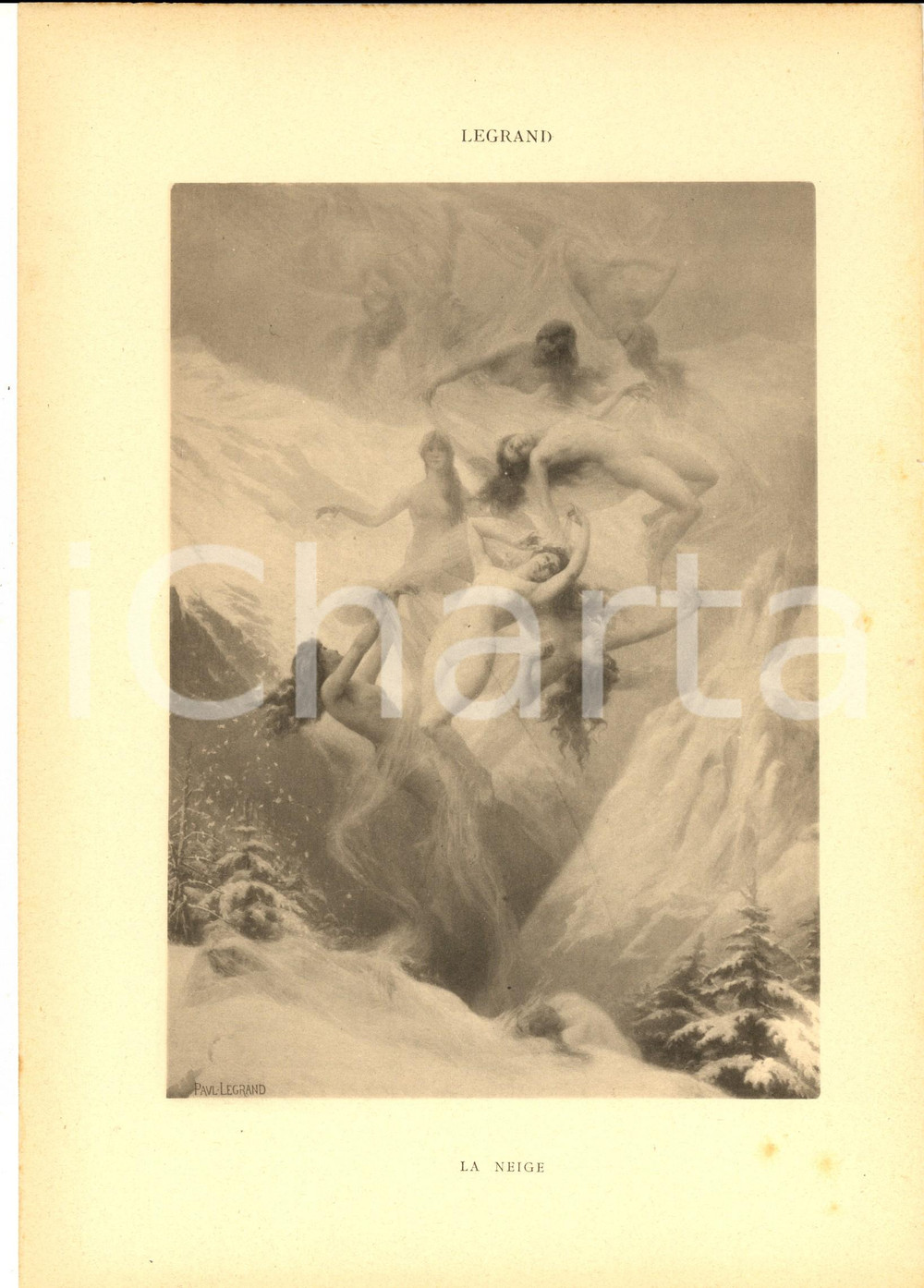 Stampa, bozzetto originale 1920 ca ARTE Paul LEGRAND La neige Stampa 29x21 cm 1