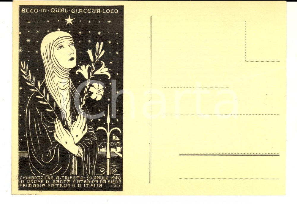 Cartolina originale da collezione 1940 TRIESTE Celebrazione SANTA CATERINA da SIENA patrona Cartolina ILLUSTRATA 1