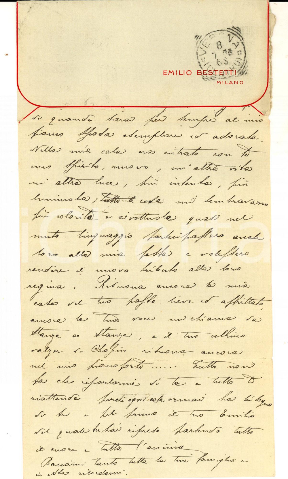 Autografo originale 1908 MILANO Emilio BESTETTI  Lettera d amore per Annina MIGLIO Autografo 1